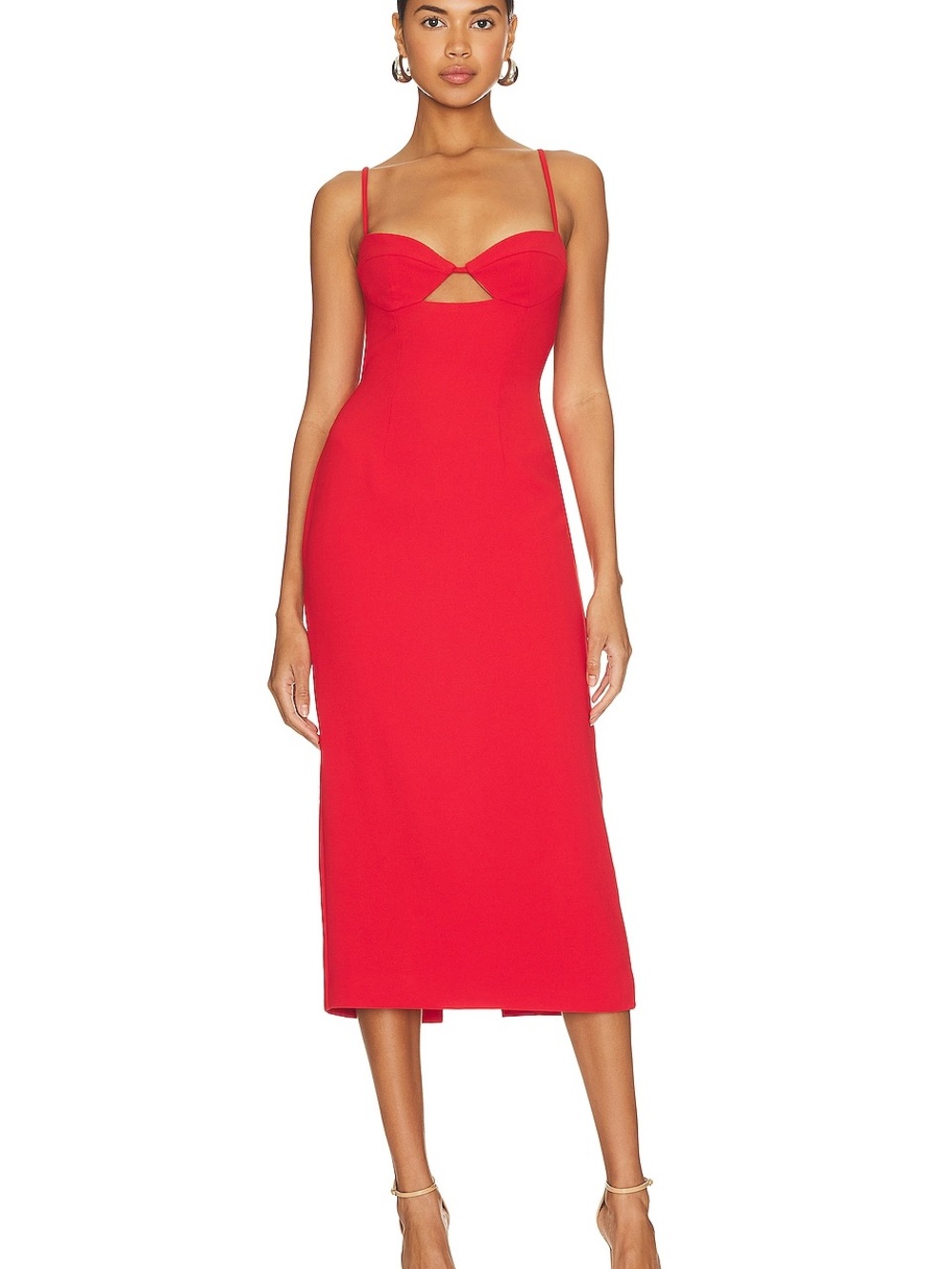 Romantic Bardot Vienna Cutout Bodycon Midi Dress Sweetheart Neck Minimalist S